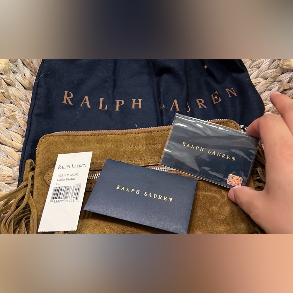 RALPH LAUREN Western Fringed Brown Suede Equestrian Clutch Wristlet - Picture 2 of 5